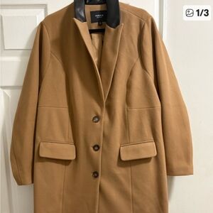 Torrid Camel Wool Longline Coat with Vegan Leather Collar Brand New